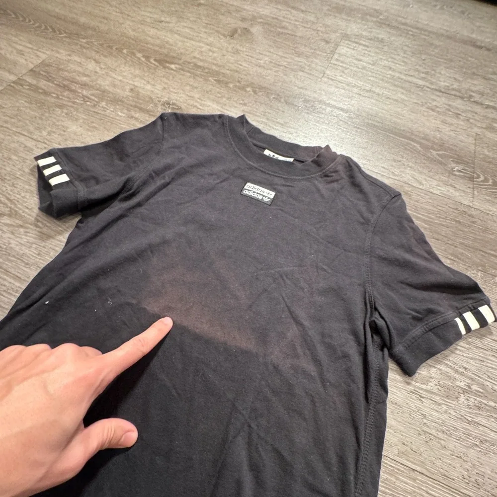 Adidas Shirt Boys Small Black Short‎ Sleeve Tee Logo Spellout Vintage Stripe